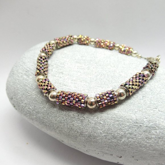 Peyote tube and Sterling silver bracelet - Picture 1 of 11
